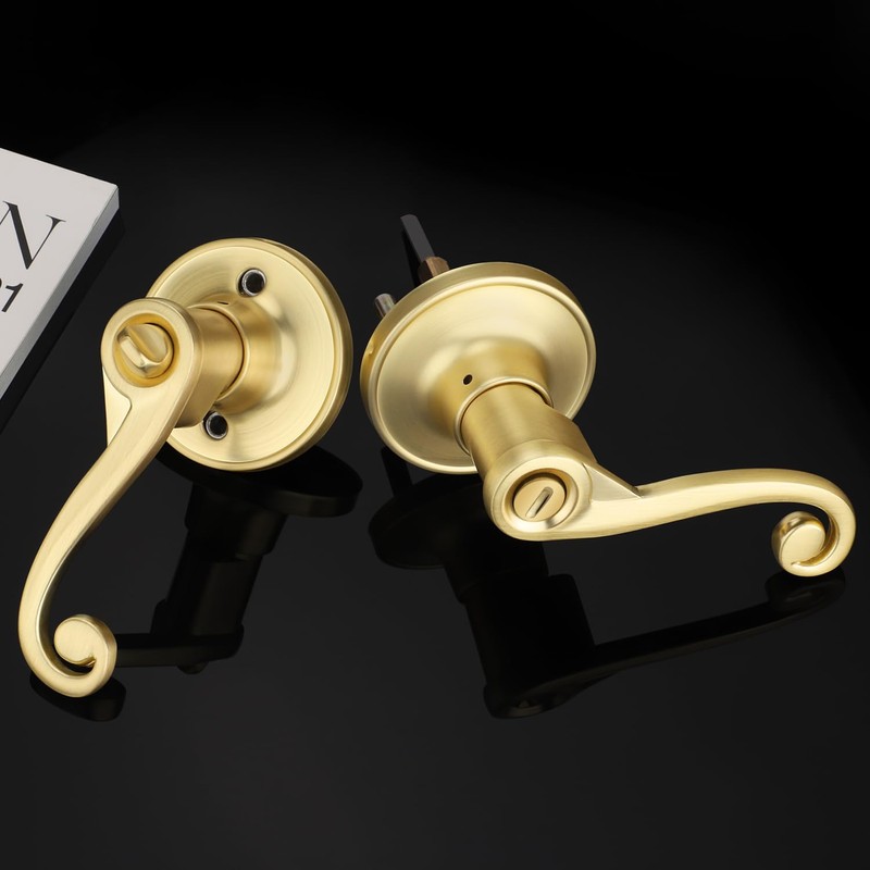 Bonpoly 6 Pack Gold Door Handles, Wave Style Door Lever