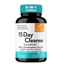 【Sandhus】15 Day Cleanse 30 Ct, Advanced Formula with Senna, Cascara Sagrada & Psyllium Husk, Non-GMO, Made in USA Edible Fitness Healthcare