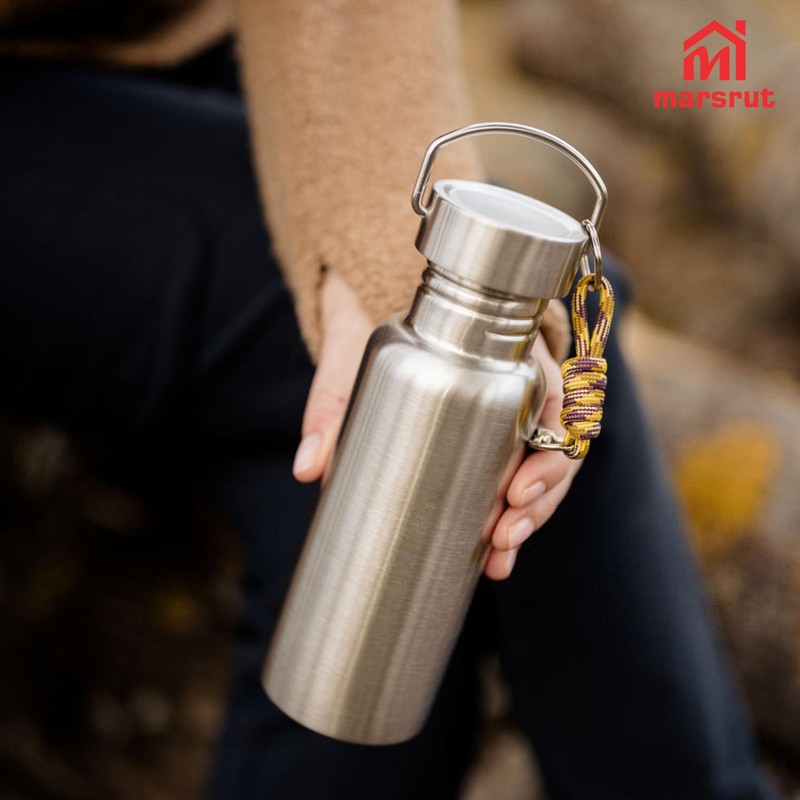 Uninsulated Stainless Steel Water Bottle, Single Wall, with Carrying Loop,