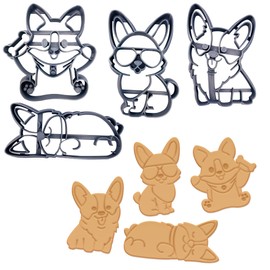 Moose Goods Corgi Cookie Cutters - Set of 4 Dog Cookie Cutter for Baking, Pembroke Welsh Corgi Shape - Cookie & Biscuit Cutter with Stamp, Kid-Friendly & Food-Safe Material - Assorted Sizes, Silver