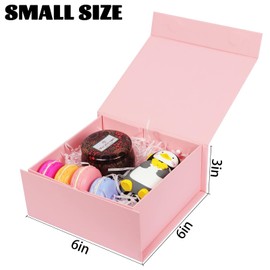 Pink Gift Boxes with Lids Pack of 3, 6x6x3 Inches Small Gift Box with Ribbon, Collapsible Gift Boxes with Magnetic Closure for Presents, Bridesmaid Proposal Box for Family Mom Girlfriend