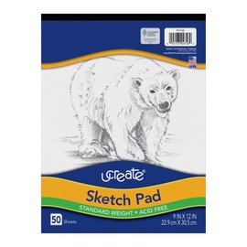 UCreate Sketch Pad, Standard Weight, 9" x 12", 50 Sheets