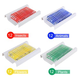BOJACK Plastic Microscopes Slides for Children with Insects, Animals, Flowers, Plants, Vegetables for Biological Training, Pack of 48