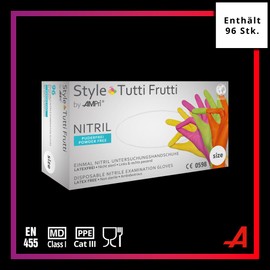 AMPri Med-Comfort Nitrile Gloves, Colourful, 96 Pieces/Box, Size XL, Powder-Free, Style Tutti Frutti by Med-Comfort: Nitrile Disposable Gloves, Disposable Gloves in Sizes XS, S, M, L, XL