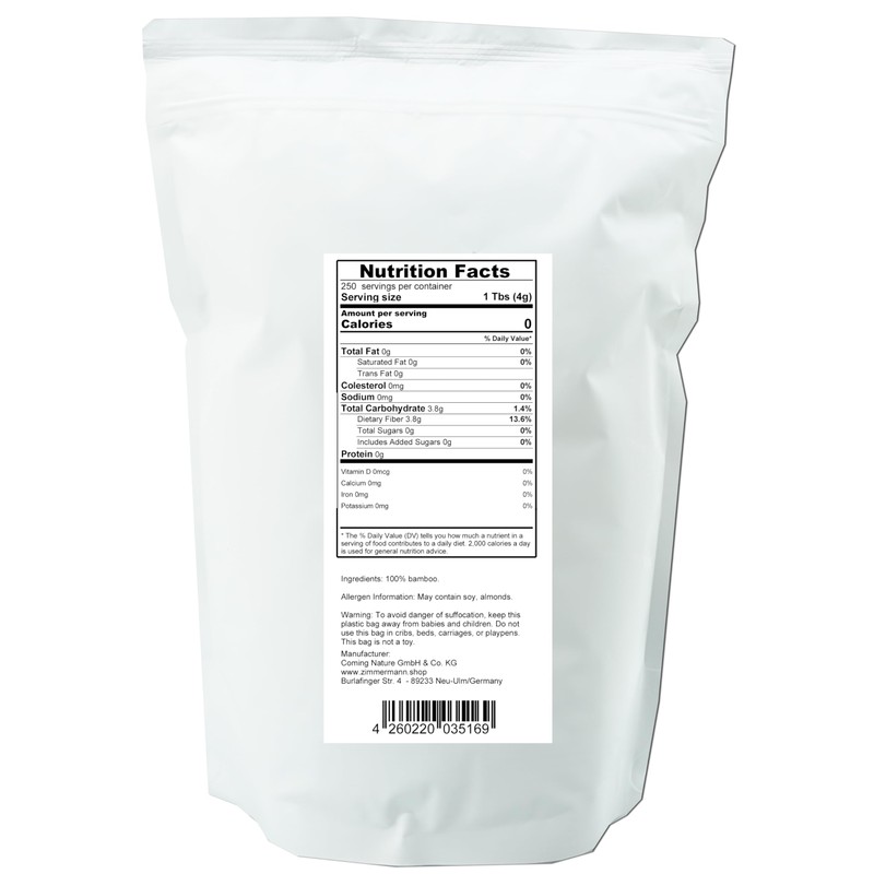 Zimmermann Bamboo Fiber 2.2lb 1000g, gluten free flour, Non GMO,