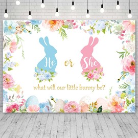 AIBIIN 7x5ft Bunny Gender Reveal Backdrop What Will Our Little Bunny Be Backdrop Spring Easter Pink Blue Floral Decor Photobooth Props