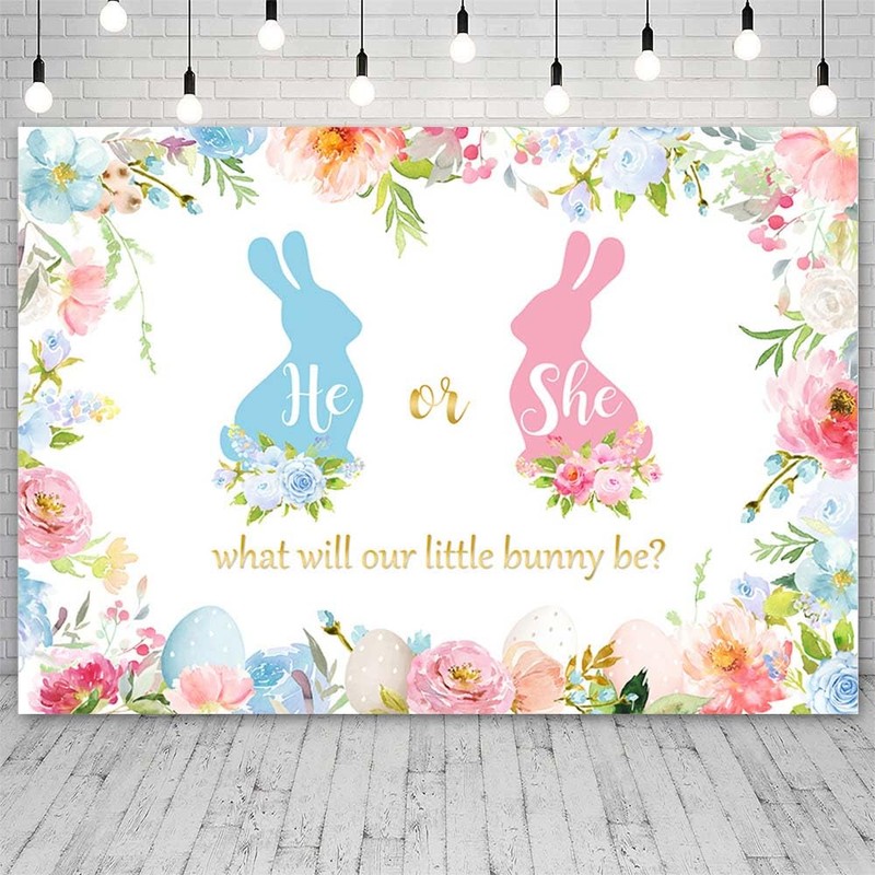 AIBIIN 7x5ft Bunny Gender Reveal Backdrop What Will Our Little
