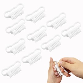 OHYER Pack of 10 Nail Brush Handle Brush Hand Scrubbing Brush Cleaning Brush Pedicure Brush Hand Wash Brush Plastic Fingernail Brushes for Cleaning Hands Feet Toes Gaps (White, 70 x 16 mm)