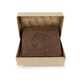 GREEN DEED Genuine Leather Men's Wallet - Large Leather Wallet - Wallet with Coin Compartment - Tri-Fold Wallet Men, fish carp, Classic