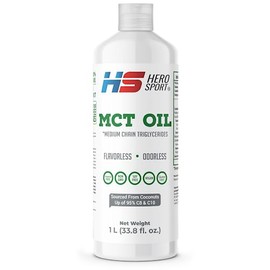 HS HERO SPORT MCT Oil 1 Lt, 66 Porciones, Ácido Caprílico 100% de Coco, KETO y Paleo Safe, 0g de Azúcar, Gluten Free, NON GMO, Vegan, Libre de Soya.