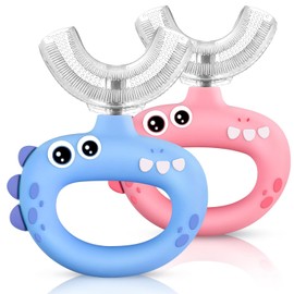 Cepillo de dientes para niños pequeños, en forma de U para niños de 1 a 2 a 2 años, 2 a 4 años, cepillo de dientes de bebé con silicona suave de grado alimenticio, diseño de limpieza de
