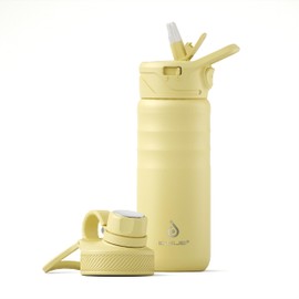 IDEUS Insulated Stainless Steel Water Bottle with 2 Leak-Proof Lids, Thermal Water Flask for Hiking Biking, 18oz, Light Yellow