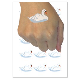 Swan Swimming Solid Temporary Tattoo Water Resistant Fake Body Art Set Collection - 54 1" Tattoos (1 Sheet)