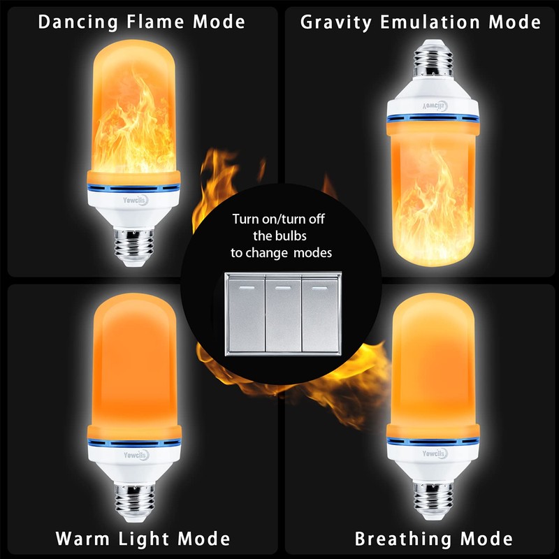 Yewclls LED Flame Effect Light Bulb, 4 Modes E26 Base