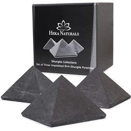 Heka Naturals Heka Naturals Unpolished Shungite Black Stone Pyramid Set | 8 cm - Desk Decor Shungite Stone - Chakra Stones Healing Crystals Meditation Pyramid for Negative Energy Protection