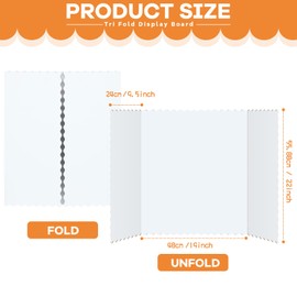 Henoyso 8 Pieces Tri Fold Poster Board Lightweight Fold Presentation Board Science Fair Display Boards(White,22 x 38 Inch)