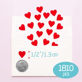 1810 PCS Heart-Shaped Red Stickers, Permanent Love Labels on 10 Sheets for Party Favors, Invitation Seals, Gift Packaging, Boxes and Bags (1/2” in Diameter)