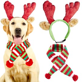 JeVenis Christmas Furry Reindeer Horn Headband Dog Deer Antler Costume Reindeer Ears Headband Costume Antlers for Dog for Christmas