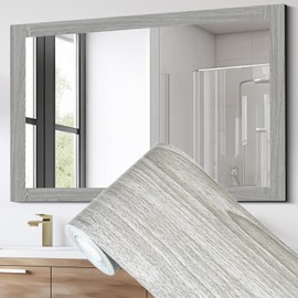 Avinyl Grey Wood Grain Mirror Border Peel and Stick Wallpaper, Self Adhesive Waterproof Wallpaper Mirror Frame Tape for Bathroom Decor, Peel and Stick Trim Removable Kitchen Wall Decor 1.96" x 236"