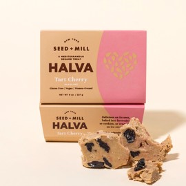 Seed + Mill - Halva - Tart Cherry - Vegan, Kosher, Gluten Free - Enjoy This Soft, Fudgelike Candy Made from Sesame Paste, Pops of Tart Cherries, Subtle Raspberry Jam Swirl - 8oz