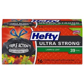 REYNOLDS CONSUMER PRODUCTS 6 PAK Hefty 16CT 39 Gallon Black Ultra Strong Lawn & Leaf Drawstring Bags. Th...