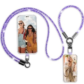 Copkim Crystal Phone Lanyard Wrist Strap Bling Rhinestone Neck Lanyard Wristlet Keychain Strap for Woman Card Holder(Purple)