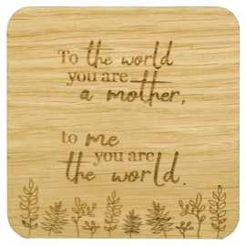 SHG at Home To Me You Are The World Engraved Oak Veneer Coaster for Mum. Sentimental Gift for Mom, for mum for mums, Beige, 9.8cm x 9.8cm