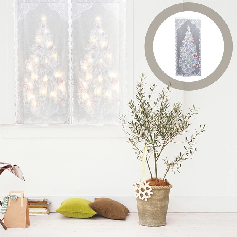 SOLUSTRE 1 Set Illuminated Christmas Tree Curtain Panel Lace Window