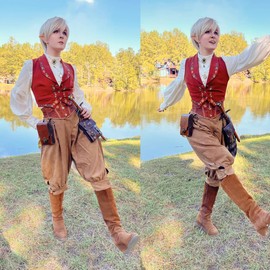 GRACEART Women's Renaissance Pants Pirate Pant Suede High Waist Double Breasted Medieval Pants, Black, Large