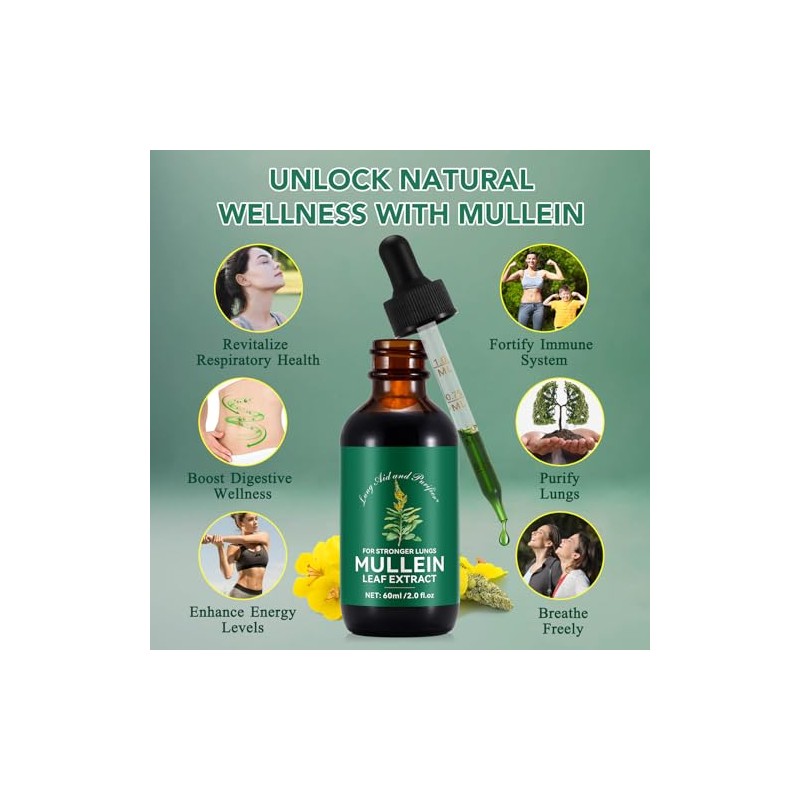 Mullein Leaf Extract for Lungs,60ML Premium Mullein Leaf Extract Drops
