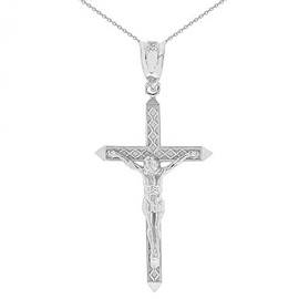 Religious Jewelry 925 Sterling Silver Passion Catholic Cross Crucifix Charm Pendant Necklace (1.40"), 16"