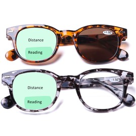 AQWANO 2 Pack Round Bifocal Reading Glasses Bifocal Sunglasses UV400 Protection Fashion Oversized Retro Outdoor Readers for men women, 3.0