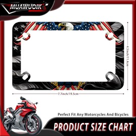 Motorcycle American Flag Eagle License Plate Frame Stainless Steel Patriotic Eagle Tag Holder 4 Holes Men Women Motorcycle Accessory with Screws Nuts Cap 7.7"x4.5"for Bike Motorcycle