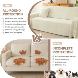 KaviKon Couch Cover for Dogs, Boho Sofa Covers for 3 Cushion Couch, Chenille Sofa Slipcover for Pets Washable, L-Shape Sectional Couch Loveseat Cover Soft Throw Blankets with Tassels(71x118,Cream)