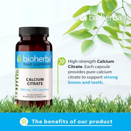 Calcium Capsules - 330 mg Calcium Citrate - 100 Capsules - High-Potency Supplement for Strong Bones and Teeth by BIOHERBA