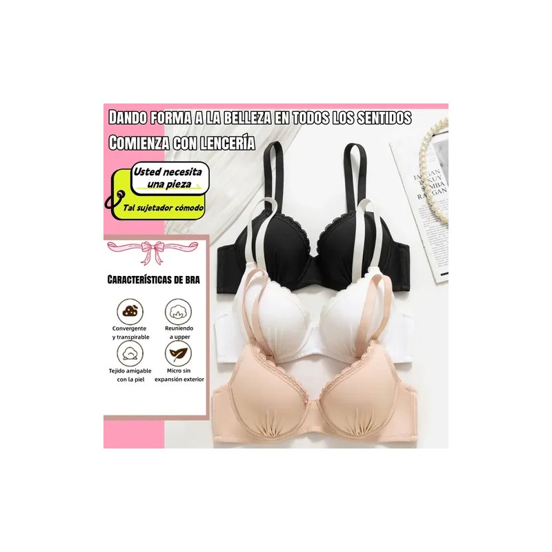 Paquete 3 Brasier Copa Preformada Varilla Push Up Colores