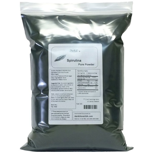 Nusci 100% Pure Spirulina Powder 1Kg (2.2LB) Non-GMO Non-Irradiated