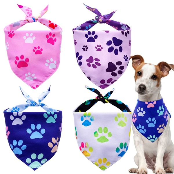 PET SHOW 4 Pack Paw Print Dog Bandanas Set Girl