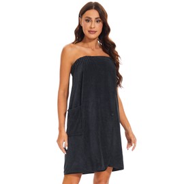 Kniffi Shower Wrap Robe for Women Bath Body Towel Wrap Spa Soft bathrobe with Adjustable Snap Closure Black L