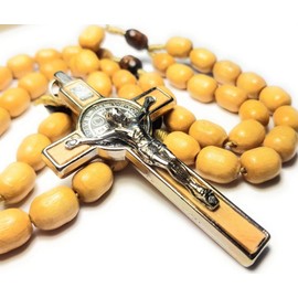 Made in Italy Rosary Blessed by Pope Francis Vatican Rome Holy Father Medal Cross Saint Benedict Patron Saint of Students, Christian Values Honor Veterans US Army solders Addiction Dependence (Wooden)