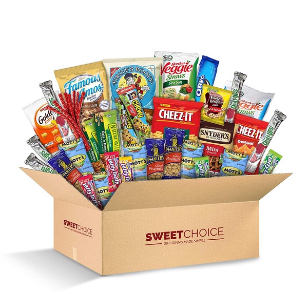 Sweet Choice (40 Count) Ultimate Sampler Mixed Bars, Cookies, Chips, Candy Snacks Box for Office, Meetings, Schools,Friends & Family, Military,College, Snack Variety Pack, Christmas gift basket