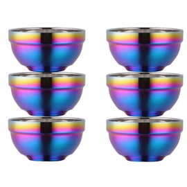 Ceiteo Rainbow Bowl Set of 6, 304 Stainless Steel Dinnerware Metal Double-walled Insulated Cereal Bowls for Eating Kitchen, Dishwasher Safe and Unbreakable