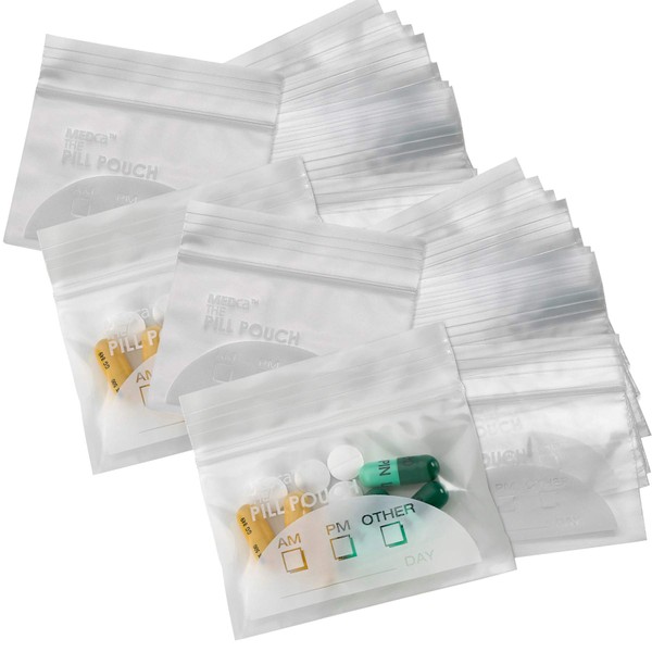 Pill Pouch Bags - (Pack of 500) 3" x 2.75" - BPA Free, Poly Bag Disposable Zipper Pills Baggies, Daily AM PM Travel Medicine Organizer Storage Pouches, Best Clear Reusable with Write-on Labels