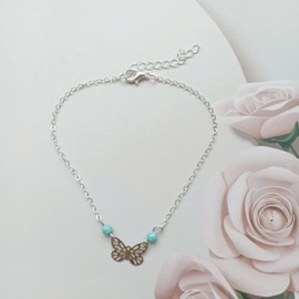 Turquoise Butterfly Anklet Bracelet Bohemian Hollow Butterfly Beads Foot Chain Beach Adjustable Barefoot Sandal Jewelry for Women Girls Teens (Silver)