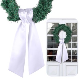 VitalCozy Wreath Sash for Front Door Blank Satin Wreath Sash for Embroidery Monogram Plain Wreath Sash Wreath Accessories for Xmas Party Yard Doorway Indoor Outdoor Wall(5'' X 44'',White)
