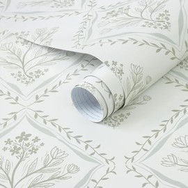 Kitico Peel and Stick Retro Bohemian Wallpaper Light Green and Beige Contact Paper Flower Detachable Waterproof Wallpaper Bathroom/Bedroom Cabinets Self Adhesive Vinyl 78.7"x17.3"