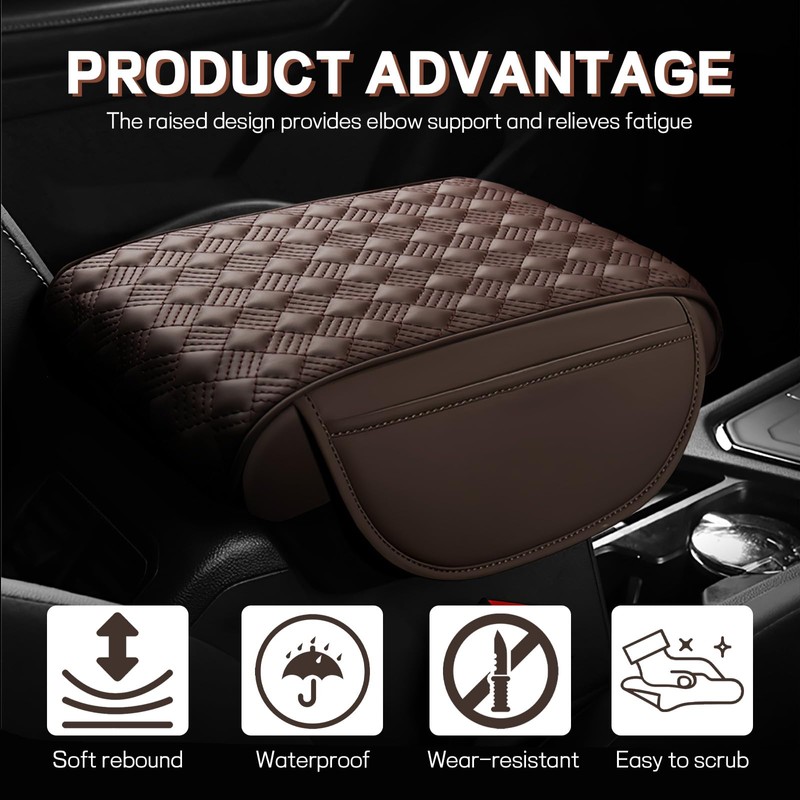 Hbxdeco Car Armrest Cushion, 12.2"×8.3" Leather Auto Memory Foam Center