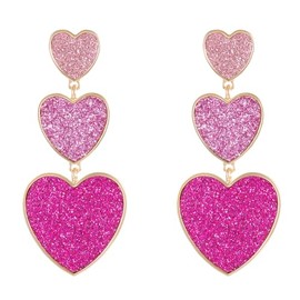 MIGUO STORE Chic Red Enamel Long Heart Stud Earrings Red Tassel Interlocking Heart Drop Dangle Earrings for Women Christmas Valentine’s Day Gift (Pink Gradient Earring)