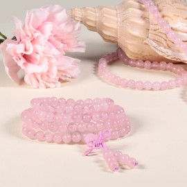 TUMBEELLUWA 6mm Stone Beads Bracelet for Women and Men, 108 Mala Prayer Beads Necklace for Unisex Elastic, Rose Quartz