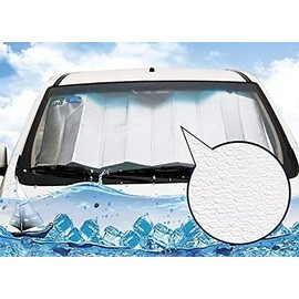 Folding Front Car Sunshade, Universal Car Moon and Sun Protector with 2 Suction Cups and 2 Straps (130 x 60 cm)